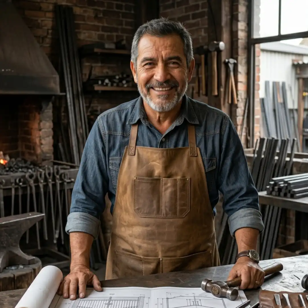 Victor Hernandez, professional metalworker, in his workshop